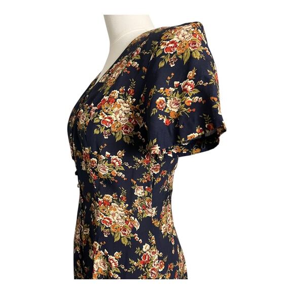 Vintage 90s Floral Boho Dress Rampage Cottagecore Grunge Button Down Midi 5 - Picture 8 of 11